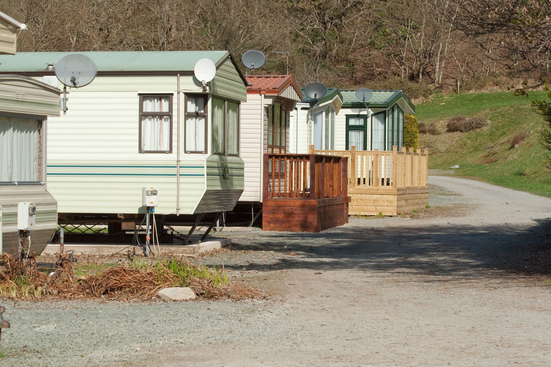 Row of caravans in rural england